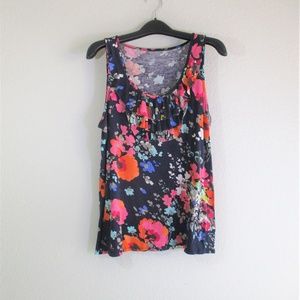 Floral Tank Top Ruffles Rainbow Pink Blue 12/14